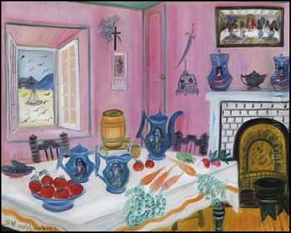 Interior With Still Life Oil Painting by Simone Mary Bouchard