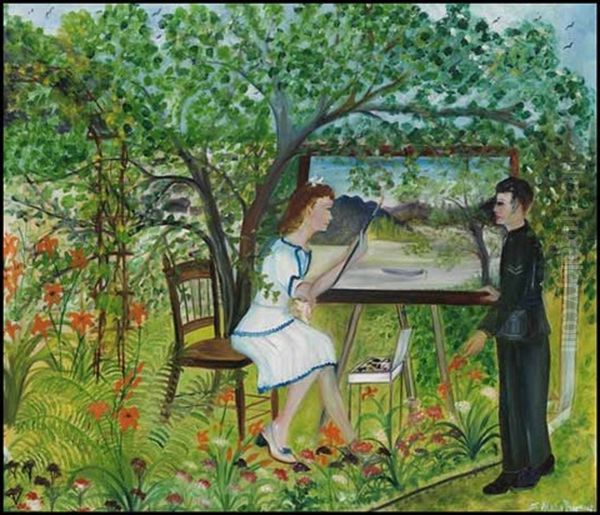 Scene Dans Le Jardin Oil Painting by Simone Mary Bouchard