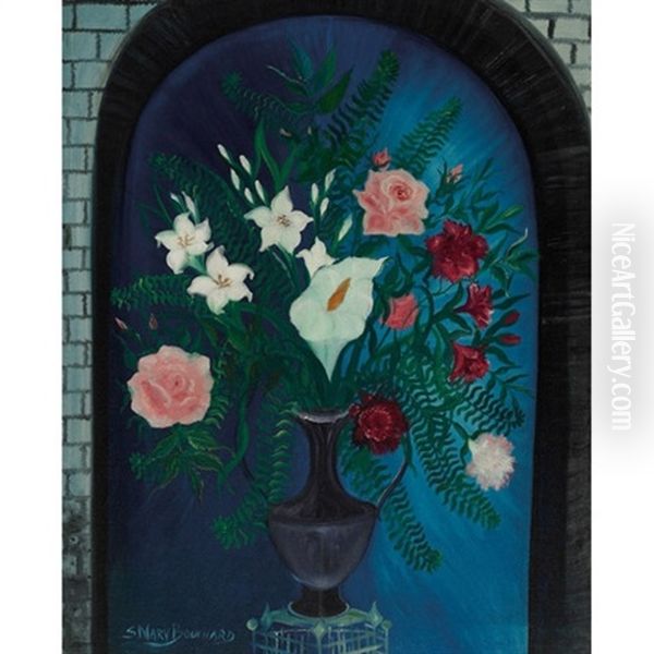 Bouquet De Fleurs, Fond Bleu Oil Painting by Simone Mary Bouchard