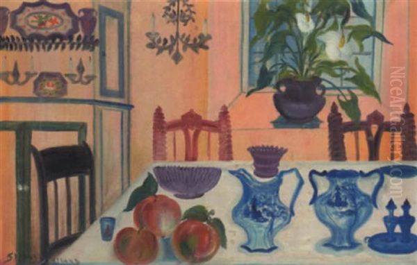 Still Life On Table Oil Painting by Simone Mary Bouchard