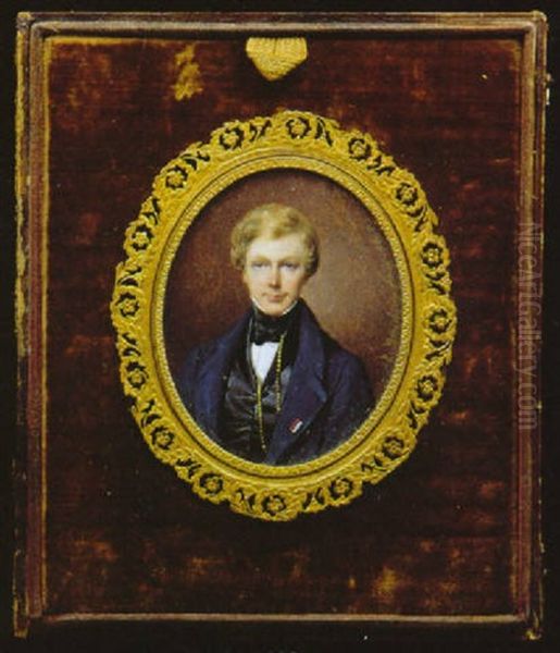 Portrait Of Alden Bradford Weston, In Blue Coat, Black Waistcoat, White Shirt And Black Cravat, Wearing A Gold Watch Chain Oil Painting by Etienne Bouchardy