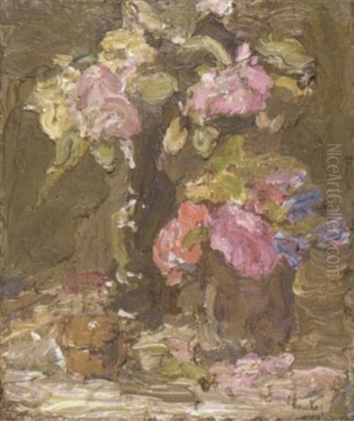 Deux Bouquets De Fleurs Oil Painting by Georges Bouche