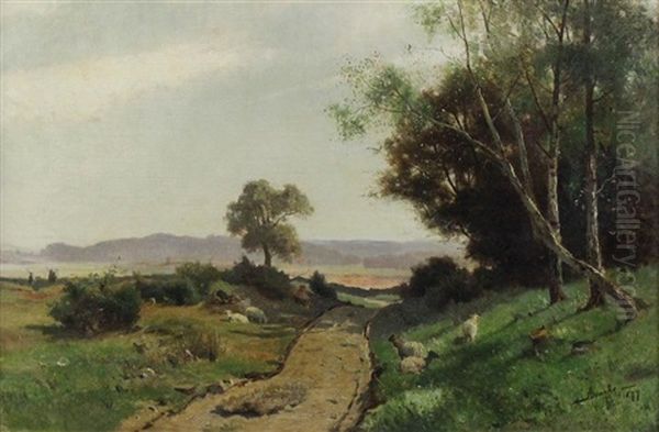 Landscape With Sheep Oil Painting by Louis Alexandre Bouche