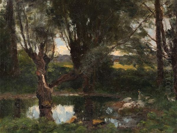 Landscape With Lake Oil Painting by Louis Alexandre Bouche