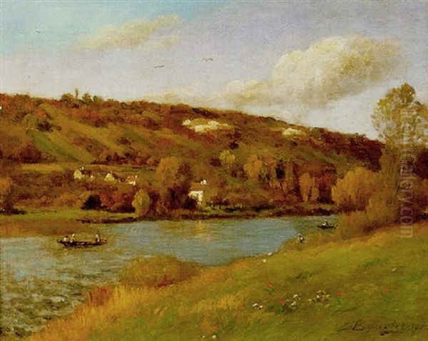 La Marne Aux Environs De Luzancy Oil Painting by Louis Alexandre Bouche