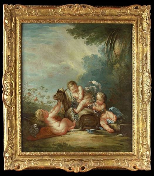 Spielende Kinder Mit Ziege In Landschaft Oil Painting by Francois Boucher the Younger