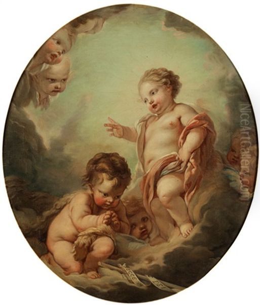 Das Jesuskind Segnet Den Kleinen Johannes Den Taufer Oil Painting by Francois Boucher