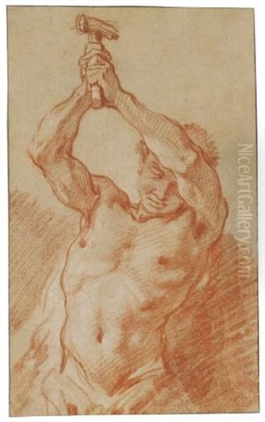 Study Of A Man Raising A Hammer Oil Painting by Francois Boucher