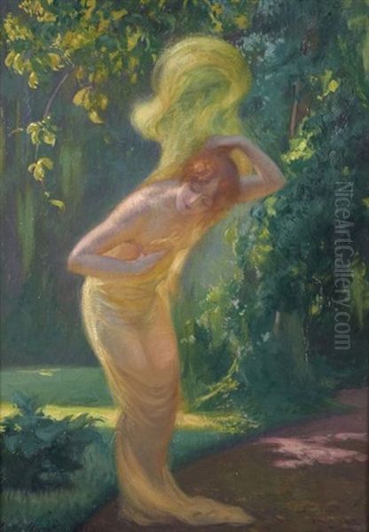 Baigneuse Au Drape Jaune Oil Painting by Emile Leon Bouchet