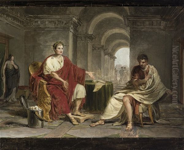 Augustus Und Cornelius Cinna Magnus, Bozetto Zu Dem Gemalde Augusto E Cinna In Versaille, Musee National Du Chateau Et Des Trainons, Paris Oil Painting by Louis-Andre-Gabriel Bouchet