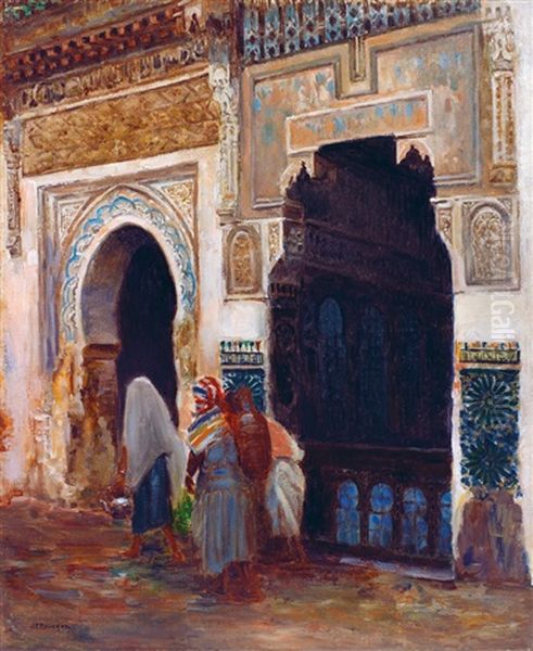 Marrakech, Femmes A La Fontaine Oil Painting by Joseph Felix Bouchor