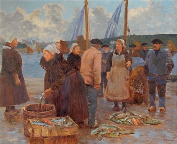 Le Marche Aux Poissons En Bretagne Oil Painting by Joseph Felix Bouchor