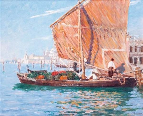 Marchands A Venise, Voile Devant La Piazzetta Oil Painting by Joseph Felix Bouchor