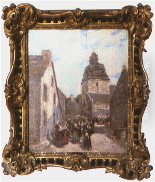 Sortie D'eglise Au Faouet Oil Painting by Joseph Felix Bouchor