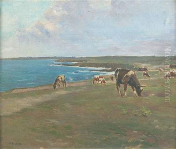 Vaches Au Paturage Oil Painting by Joseph Felix Bouchor