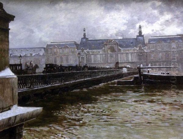 Paris, Le Pont Des Saints-peres Devant Le Louvre Oil Painting by Joseph Felix Bouchor