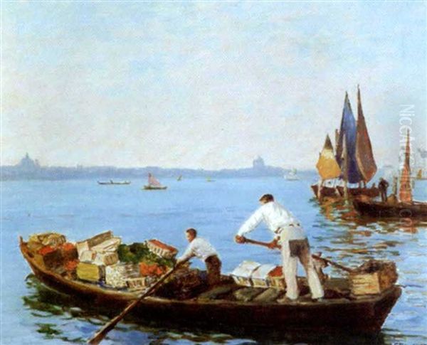 Venise, Barque Legumes Oil Painting by Joseph Felix Bouchor