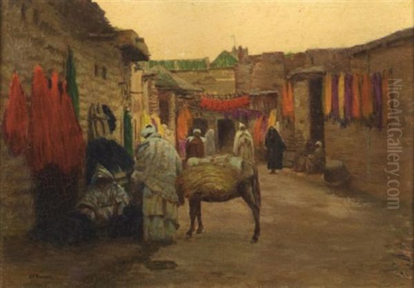 La Rue Des Teinturiers A Marrakech Oil Painting by Joseph Felix Bouchor