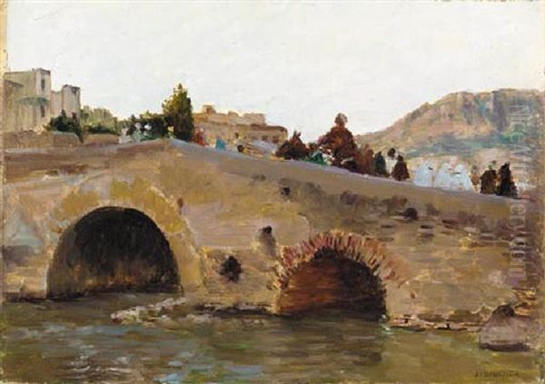 Fes, Beinel Moudoun Bridge Oil Painting by Joseph Felix Bouchor