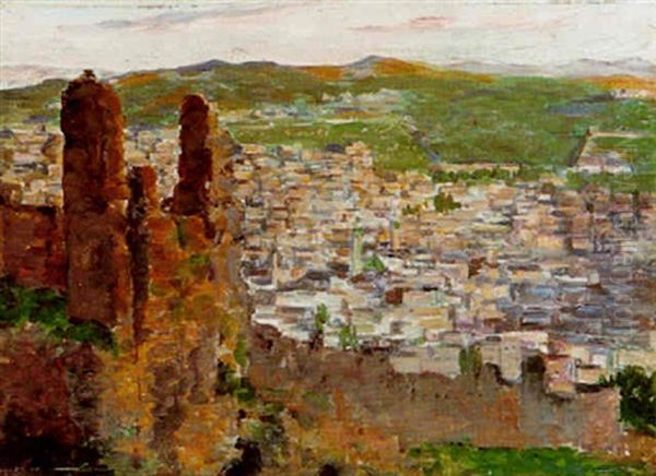 Fes Vue Du Tombeau Des Merenides Oil Painting by Joseph Felix Bouchor