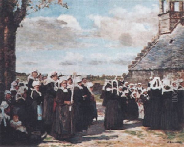 Le Jour Du Pardon En Bretagne. La Procession Oil Painting by Joseph Felix Bouchor