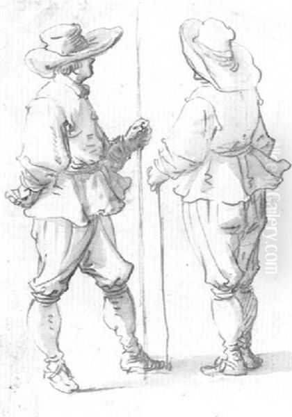 Two Men With Staffs In Converse (recto); The Legs           Of A Standing Man Oil Painting by Jan van Bouchorst