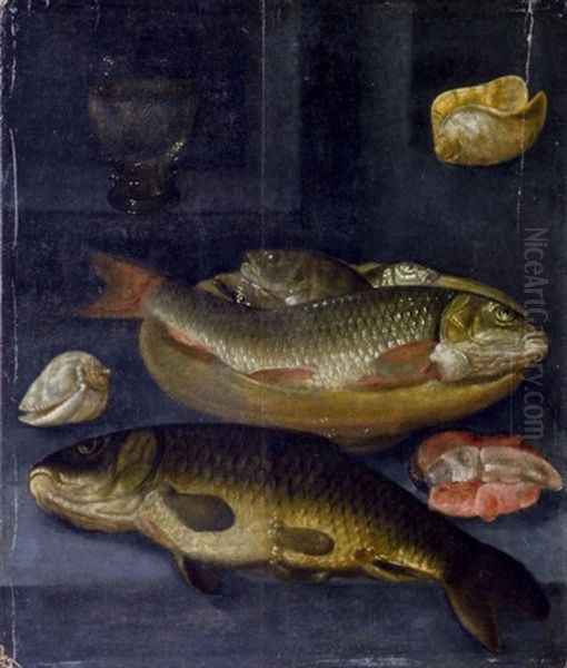 Poissons, Coquillages Et Un Verre Oil Painting by Pieter Van Boucle