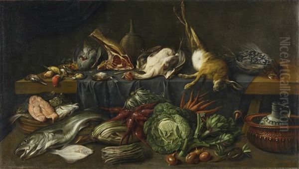 Large Kitchen Still Life Oil Painting by Pieter Van Boucle