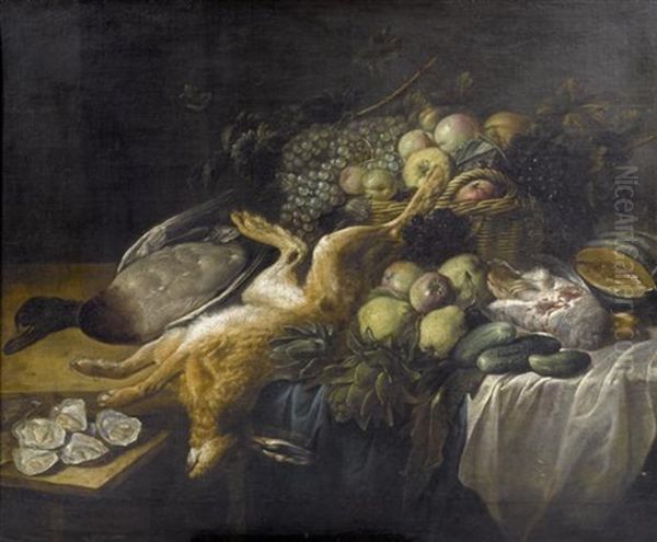 Jagdstilleben Mit Hasen Und Fruchten Oil Painting by Pieter Van Boucle