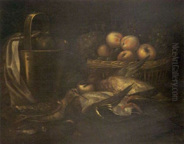 Nature Morte A La Corbeille De Fruits Et Au Gibier Oil Painting by Pieter Van Boucle