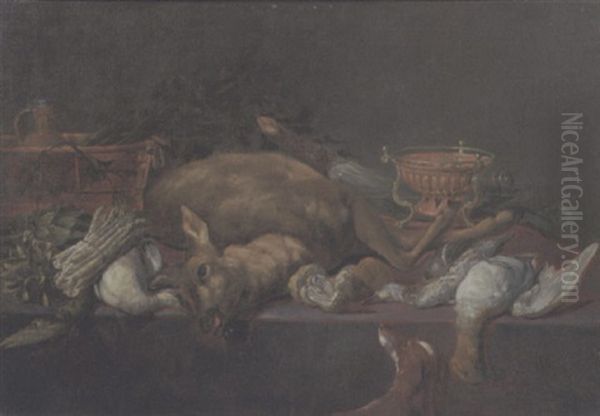 Kuchenstilleben Mit Erlegtem Wild Und Einem Hund Oil Painting by Pieter Van Boucle