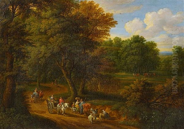 Parklandschaft Mit Pferdekarren Oil Painting by Adriaen Frans Boudewyns the Elder