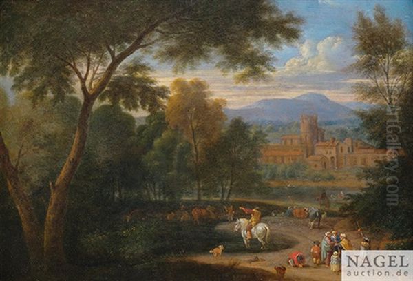 Italienisierende Landschaft Mit Hirten Und Reisenden Oil Painting by Adriaen Frans Boudewyns the Elder