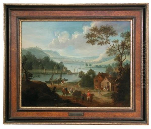 Lake Scene Oil Painting by Adriaen Frans Boudewyns the Elder