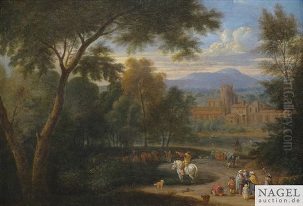 Italienisierende Landschaft Mit Hirten Und Reisenden Oil Painting by Adriaen Frans Boudewyns the Elder