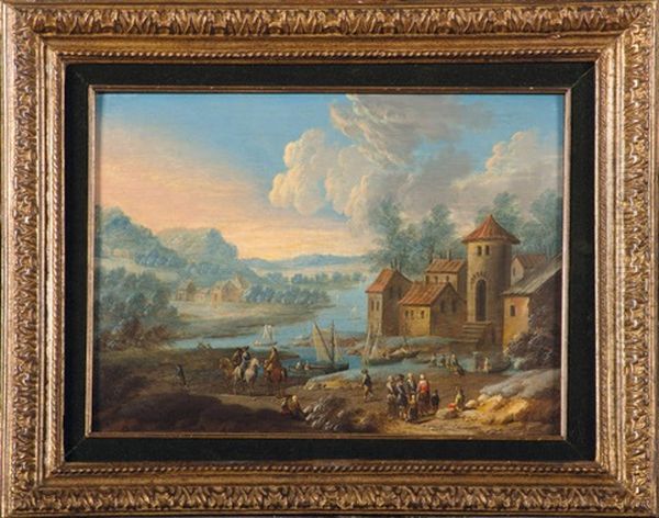 Paysage Lacustre Anime Oil Painting by Adriaen Frans Boudewyns the Elder