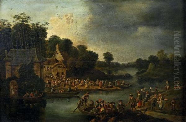 L'embarquement Pour La Kermesse Villageoise (in 2 Parts) Oil Painting by Adriaen Frans Boudewyns the Elder