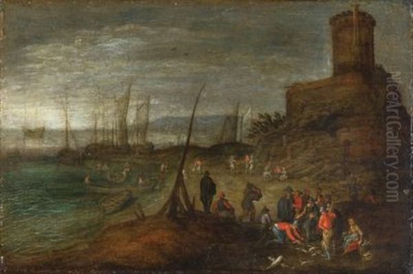 Hafen Mit Fischmarkt Oil Painting by Adriaen Frans Boudewyns the Elder