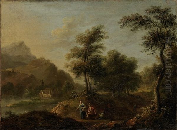 Junges Schaferpaar An Einer Waldlichtung Sitzend by Adriaen Frans Boudewyns the Elder