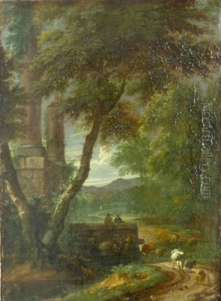 Paysage Aux Ruines Animees Oil Painting by Adriaen Frans Boudewyns the Elder