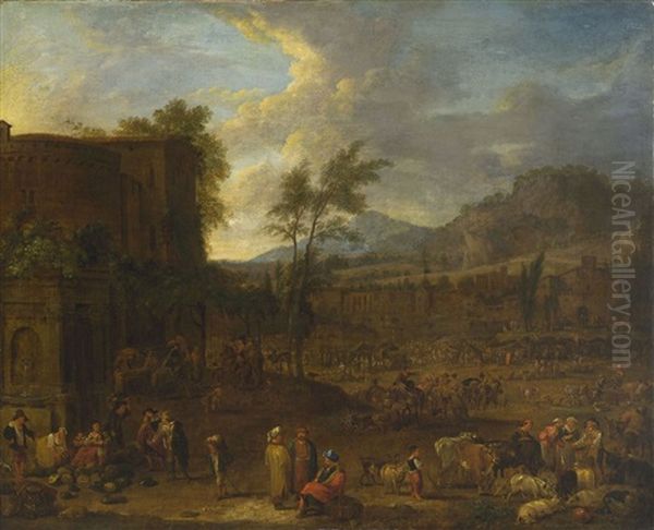 Viehmarkt Oil Painting by Adriaen Frans Boudewyns the Elder