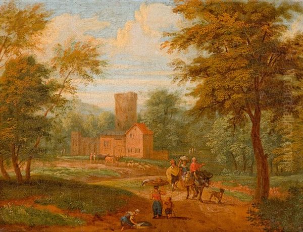 Bewaldete Landschaft Mit Einem Kastell Und Reisenden Oil Painting by Adriaen Frans Boudewyns the Elder