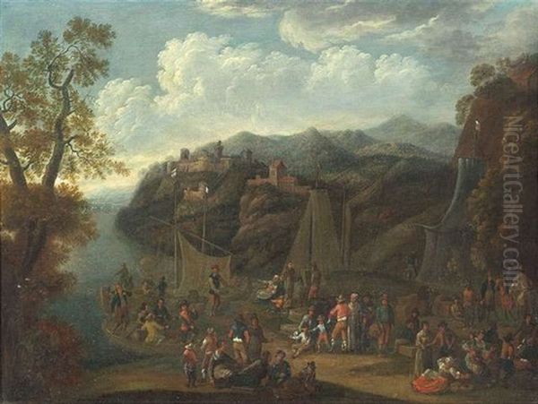 Hafenszene Mit Zahlreicher Figurenstaffage Oil Painting by Adriaen Frans Boudewyns the Elder