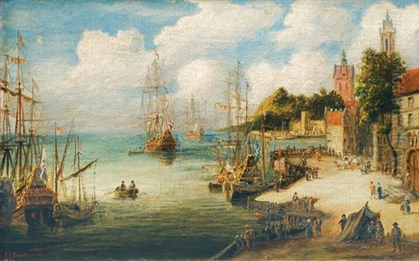 Hafenstadt Mit Vor Anker Liegenden Schiffen Oil Painting by Adriaen Frans Boudewyns the Elder