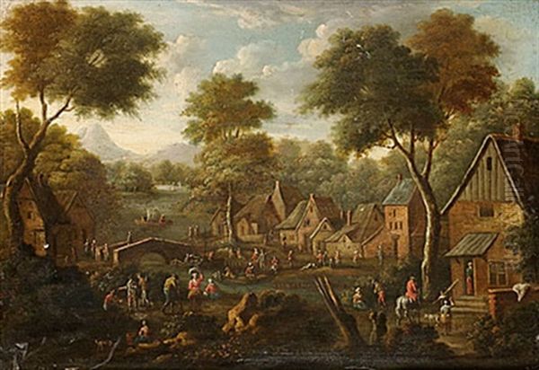 Landskap Med Byggnader Och Figurer Oil Painting by Adriaen Frans Boudewyns the Elder