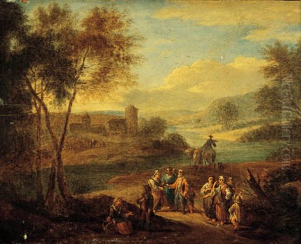 Figures In A Landscape Oil Painting by Adriaen Frans Boudewyns the Elder