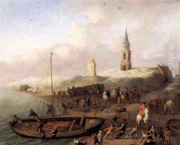 Fischer Am Strand Oil Painting by Adriaen Frans Boudewyns the Elder