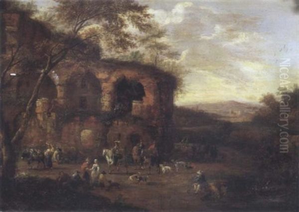 Cavaliers Dans Un Paysage Aux Ruines Oil Painting by Adriaen Frans Boudewyns the Elder