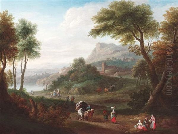 Sudliche Ideallandschaft Mit Rastenden Landleuten. Blick Von Einer Waldlichtung Auf Ein Flustal Oil Painting by Adriaen Frans Boudewyns the Elder