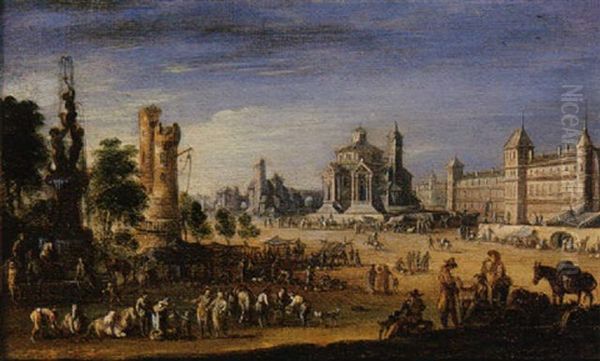 Vue D'une Ville Imaginaire (paris?) Oil Painting by Adriaen Frans Boudewyns the Elder